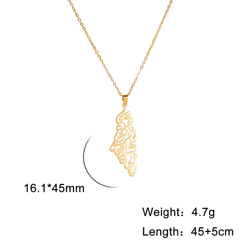 Cazador Israel Palestine Map Pendant Necklace Country Geography Stainless Steel Chain Necklaces for Women Jewelry Gift Wholesale
