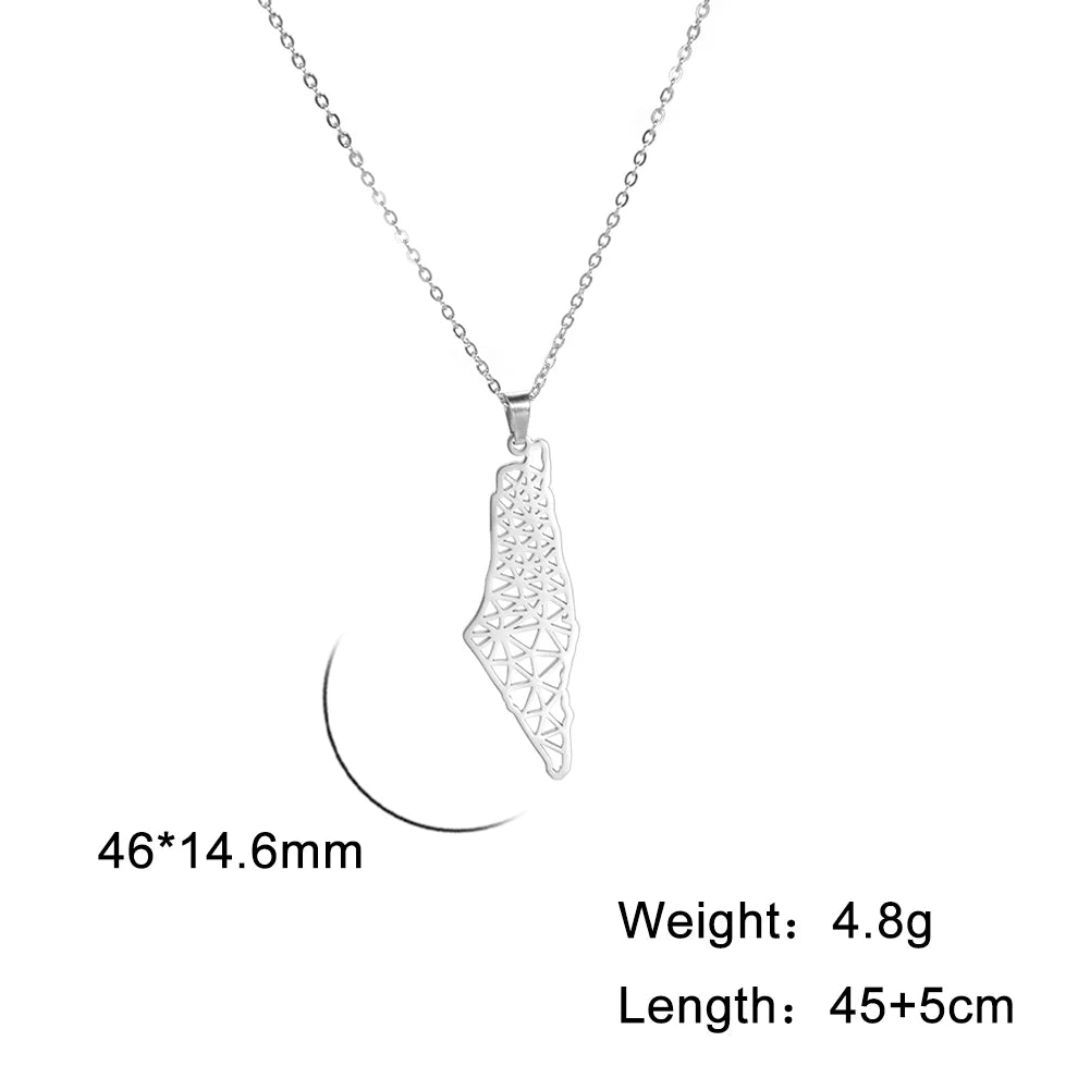 Cazador Israel Palestine Map Pendant Necklace Country Geography Stainless Steel Chain Necklaces for Women Jewelry Gift Wholesale