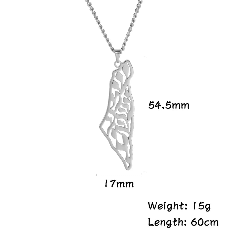Cazador Israel Palestine Map Pendant Necklace Country Geography Stainless Steel Chain Necklaces for Women Jewelry Gift Wholesale