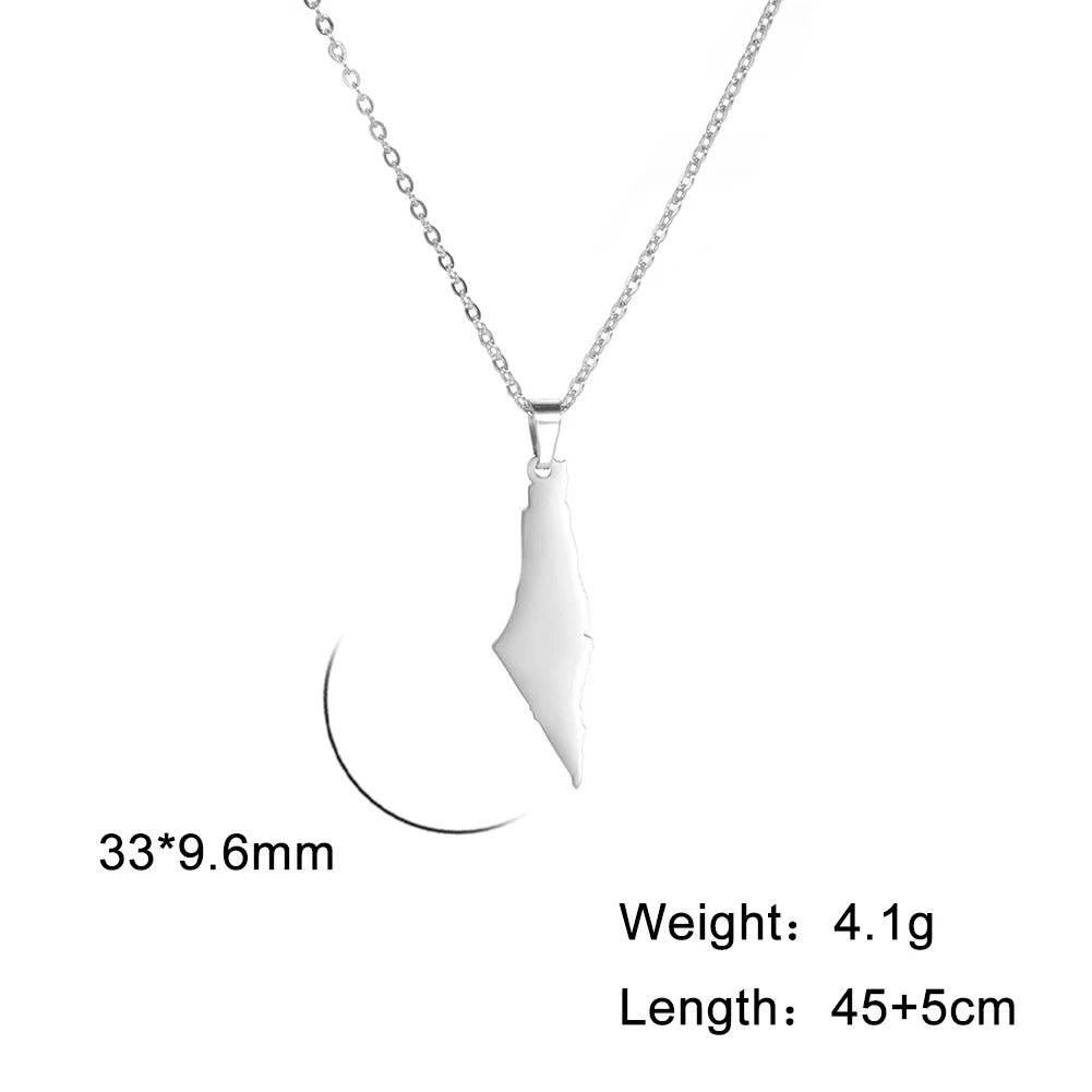 Cazador Israel Palestine Map Pendant Necklace Country Geography Stainless Steel Chain Necklaces for Women Jewelry Gift Wholesale