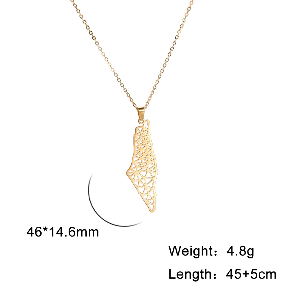 Cazador Israel Palestine Map Pendant Necklace Country Geography Stainless Steel Chain Necklaces for Women Jewelry Gift Wholesale