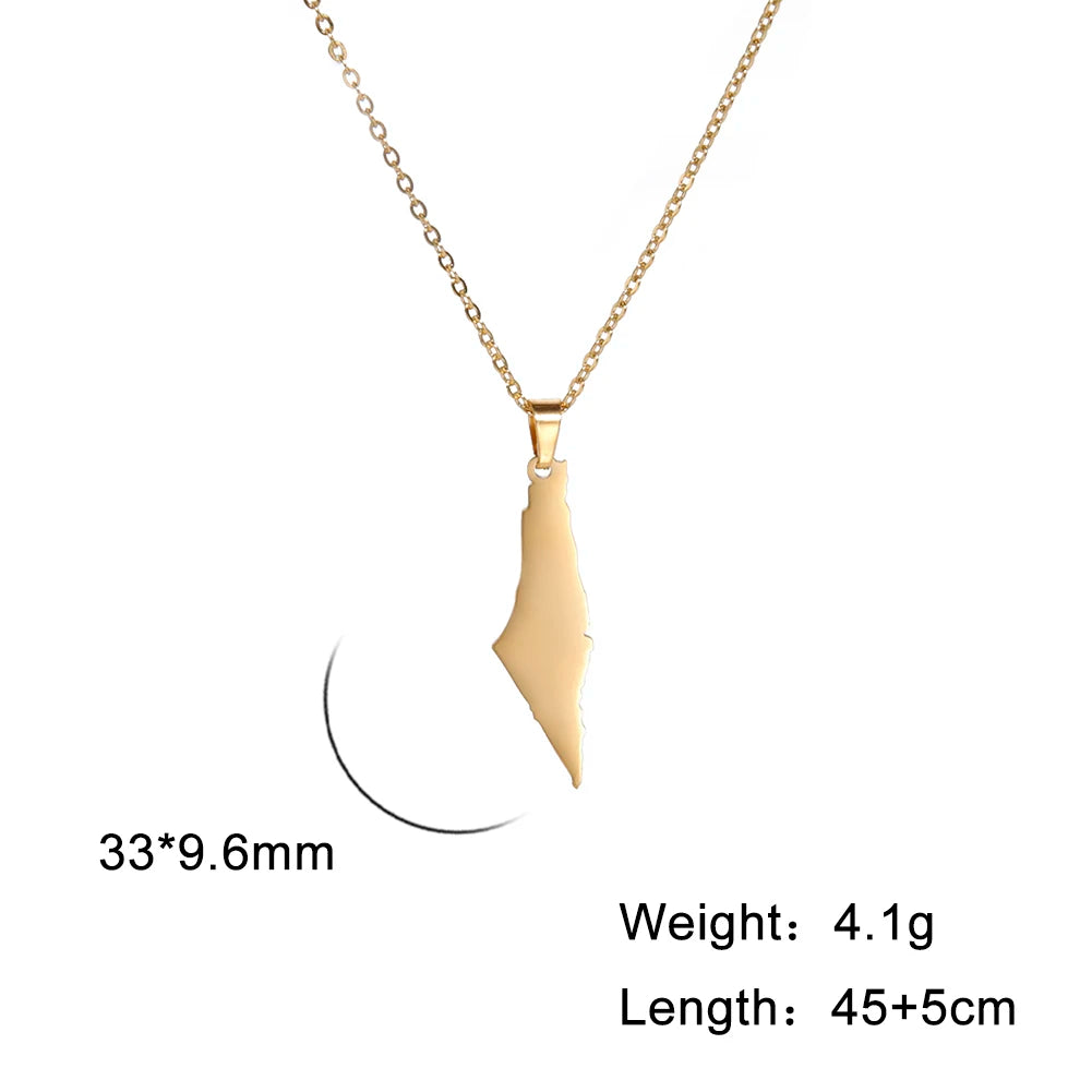 Cazador Israel Palestine Map Pendant Necklace Country Geography Stainless Steel Chain Necklaces for Women Jewelry Gift Wholesale