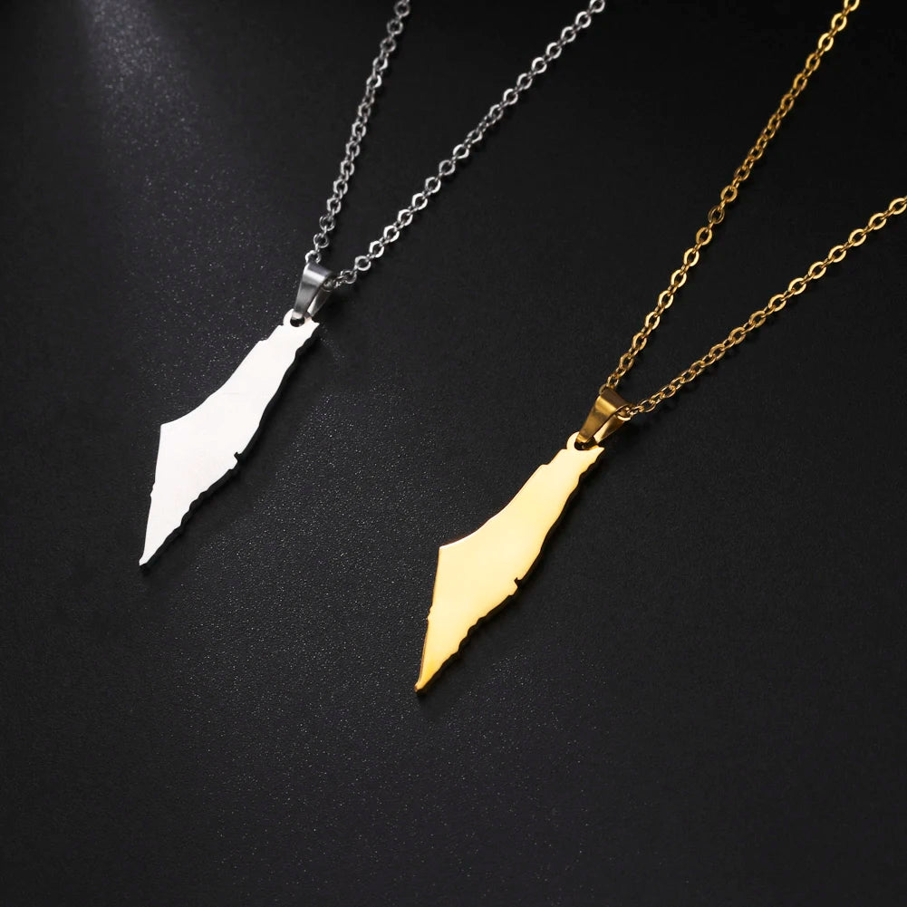 Cazador Israel Palestine Map Pendant Necklace Country Geography Stainless Steel Chain Necklaces for Women Jewelry Gift Wholesale