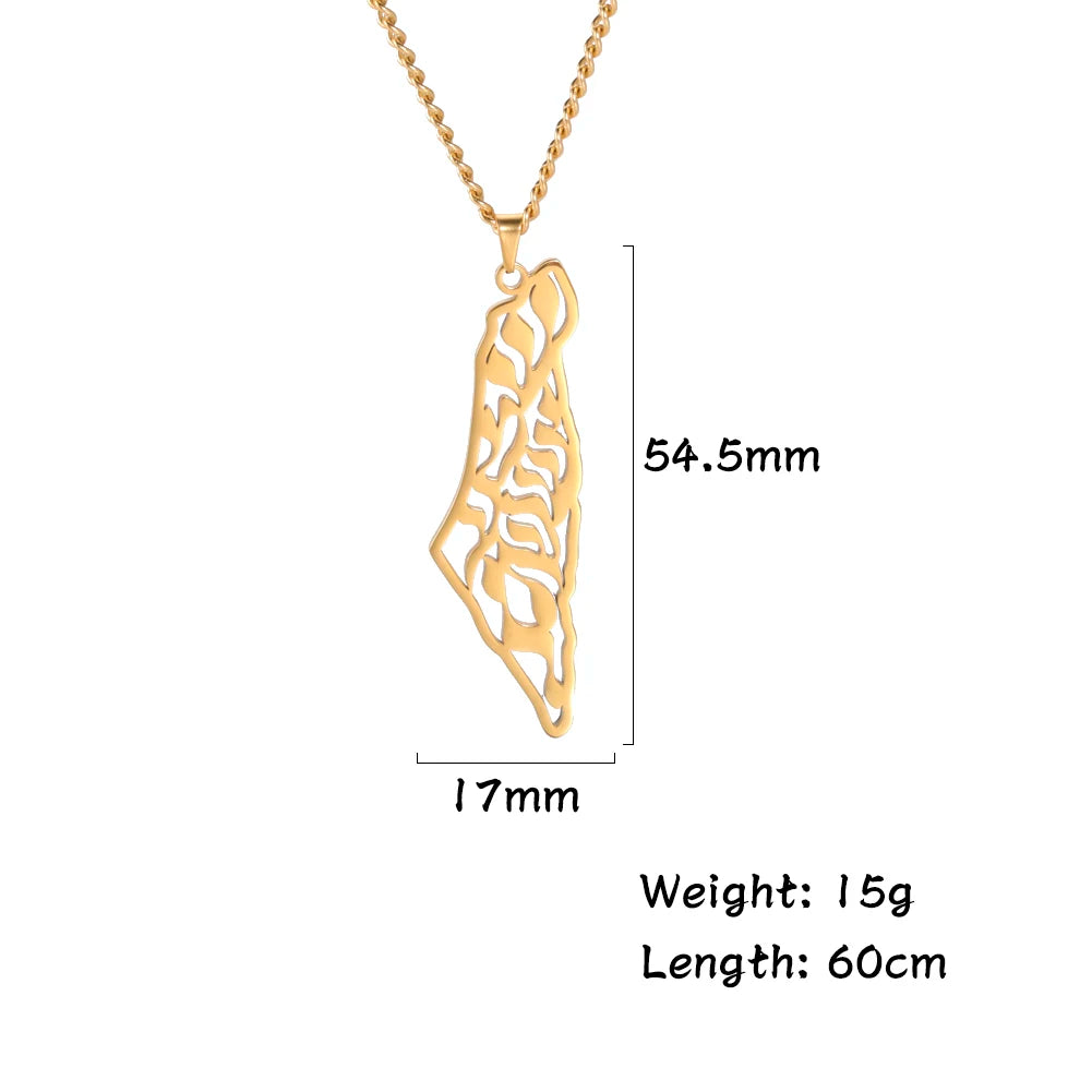 Cazador Israel Palestine Map Pendant Necklace Country Geography Stainless Steel Chain Necklaces for Women Jewelry Gift Wholesale