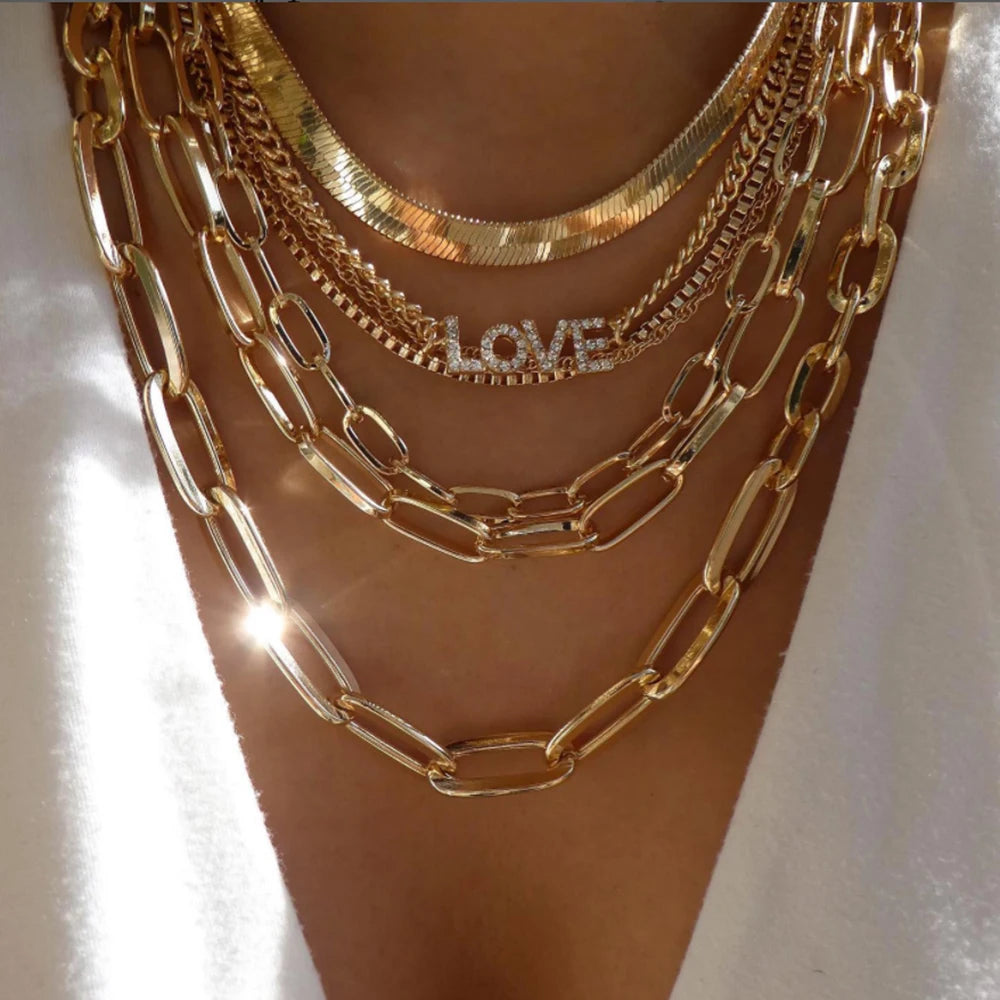 5pcs/Set Simple Braided Bead Chain Necklaces, Gold Tone, Layered Pendant Necklace Set For Women Daily And Party Wear