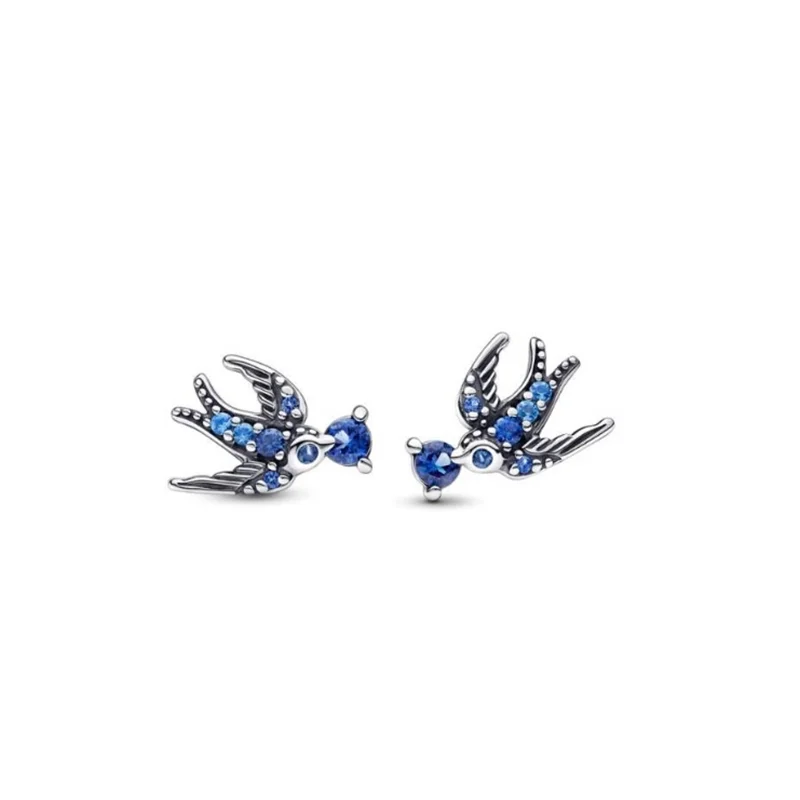 New 925 Silver Earring Shaped Circle Pearls Drop Earring Sparkling Bow Stud Earrings PandKK Original For Women Gift Fine Jewelry