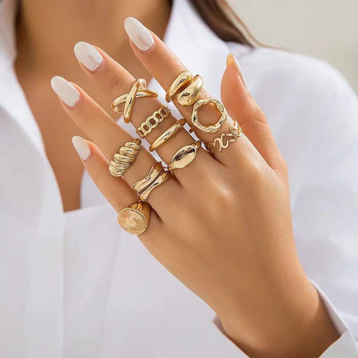 Geometric Pearl / Stone Ring Sets