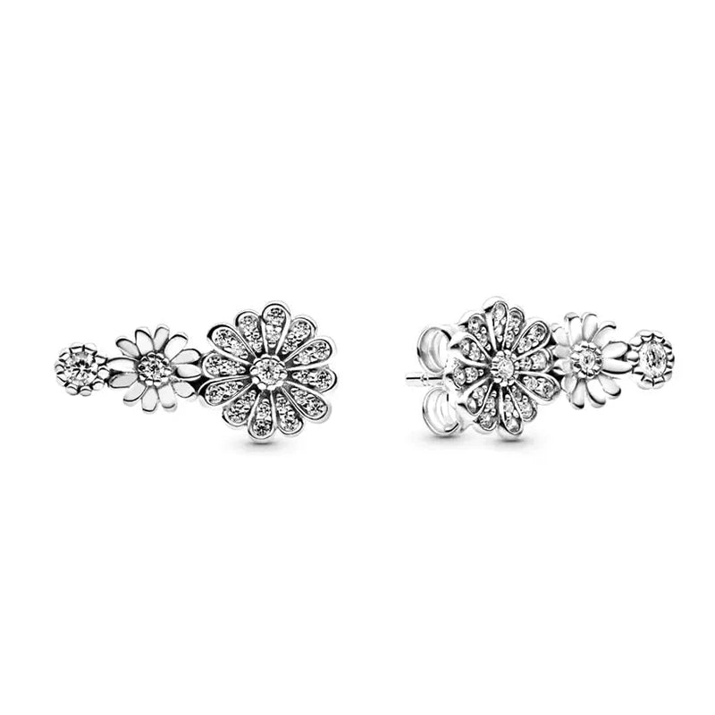 New 925 Silver Earring Shaped Circle Pearls Drop Earring Sparkling Bow Stud Earrings PandKK Original For Women Gift Fine Jewelry