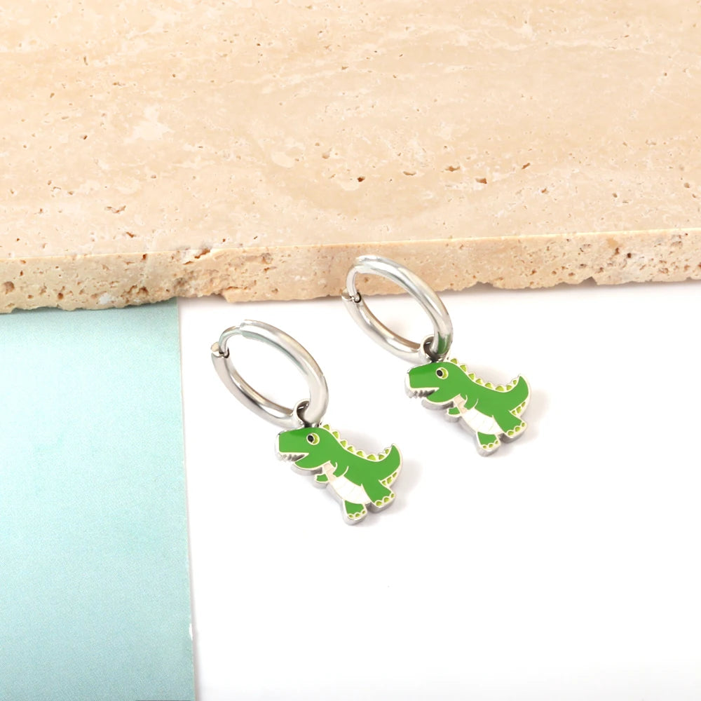 ASONSTEEL Kawaii Animal Panda Dinosaur Frog Elephant Hoop Earrings For Girl Women Stainless Steel Cute Cartoon Ear Jewelry Gifts