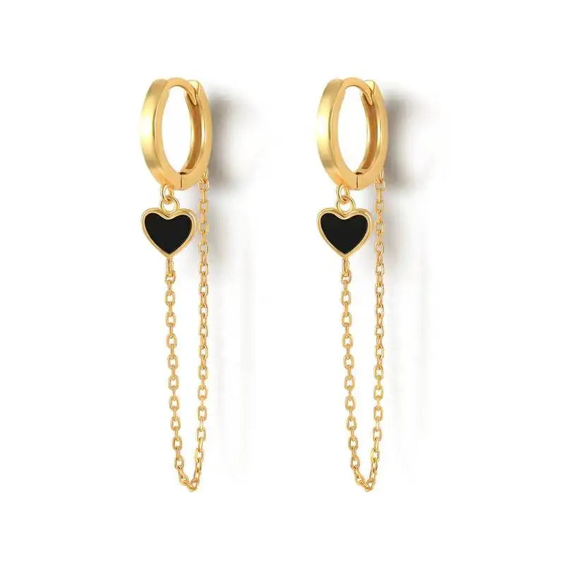 Gold Silver Color Plated Double Hole Link Chain Circle Hoop Earrings Zircon Star Lightning Eye Pendant Huggie Piercing Earring