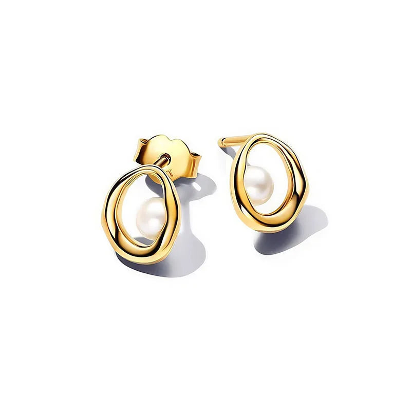 New 925 Silver Earring Shaped Circle Pearls Drop Earring Sparkling Bow Stud Earrings PandKK Original For Women Gift Fine Jewelry