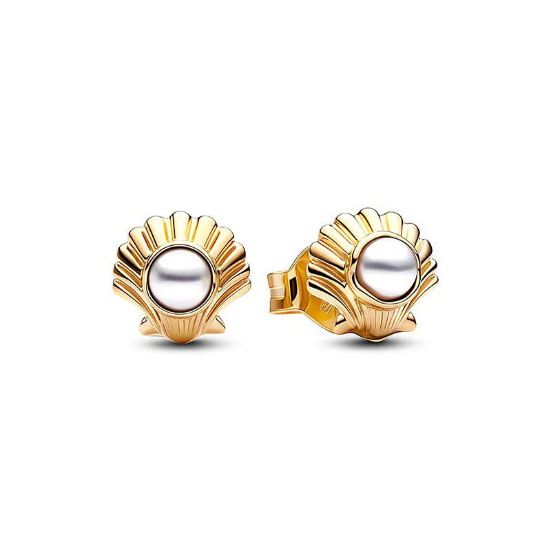 New 925 Silver Earring Shaped Circle Pearls Drop Earring Sparkling Bow Stud Earrings PandKK Original For Women Gift Fine Jewelry