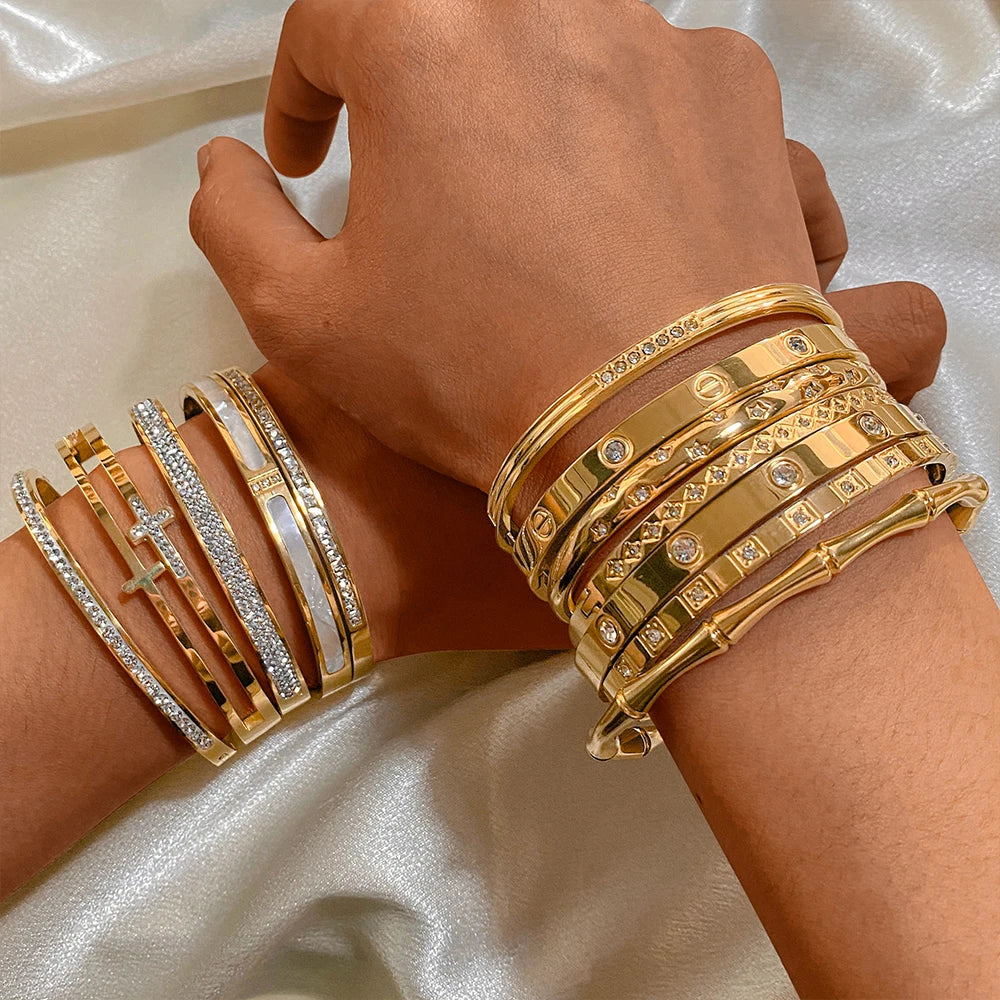 Stainless Steel Shiny Rhinestone Bangle