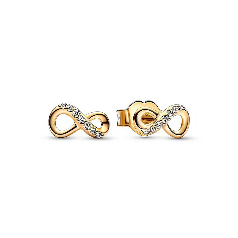 New 925 Silver Earring Shaped Circle Pearls Drop Earring Sparkling Bow Stud Earrings PandKK Original For Women Gift Fine Jewelry