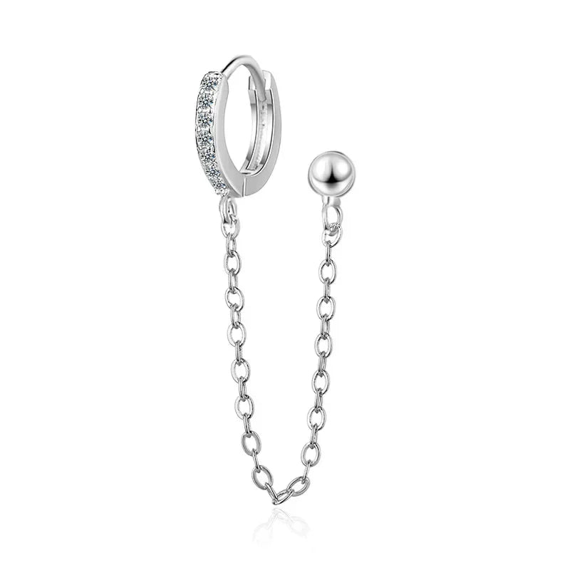 Gold Silver Color Plated Double Hole Link Chain Circle Hoop Earrings Zircon Star Lightning Eye Pendant Huggie Piercing Earring