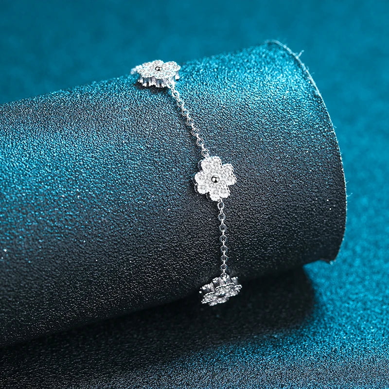 Silver Five-Flower, Four-Leaf Clover Chain