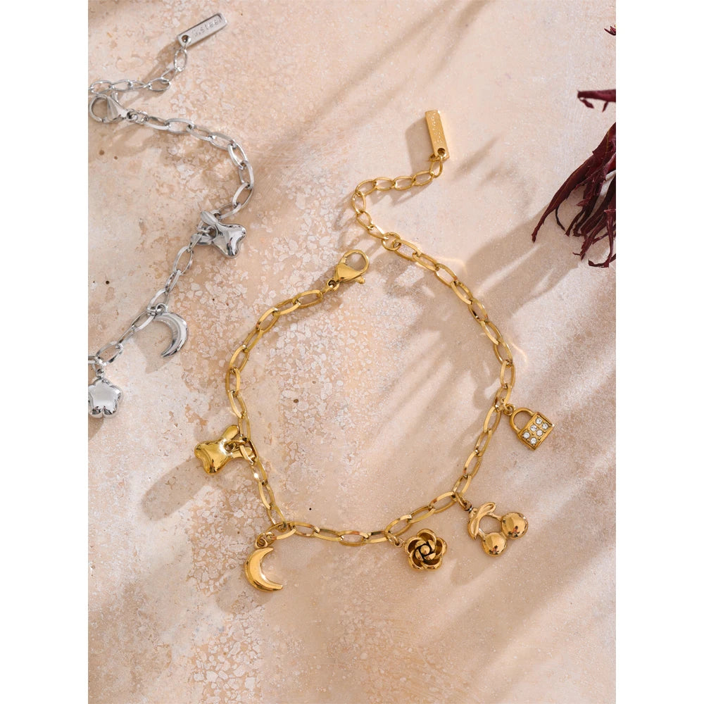 Flower Cherry Moon Drop Chain Bracelet