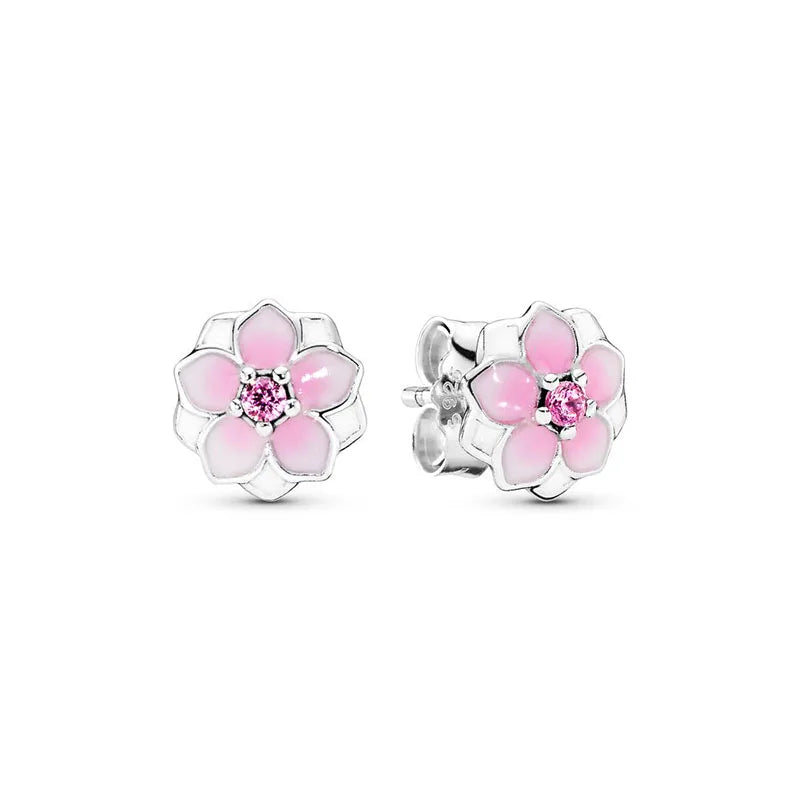 New 925 Silver Earring Shaped Circle Pearls Drop Earring Sparkling Bow Stud Earrings PandKK Original For Women Gift Fine Jewelry
