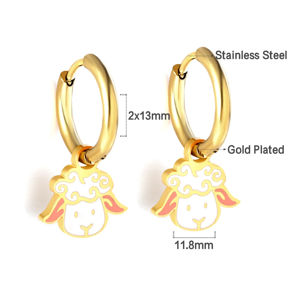 ASONSTEEL Kawaii Animal Panda Dinosaur Frog Elephant Hoop Earrings For Girl Women Stainless Steel Cute Cartoon Ear Jewelry Gifts