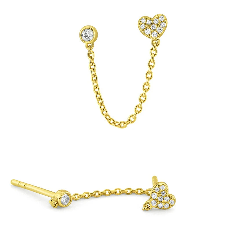 Gold Silver Color Plated Double Hole Link Chain Circle Hoop Earrings Zircon Star Lightning Eye Pendant Huggie Piercing Earring