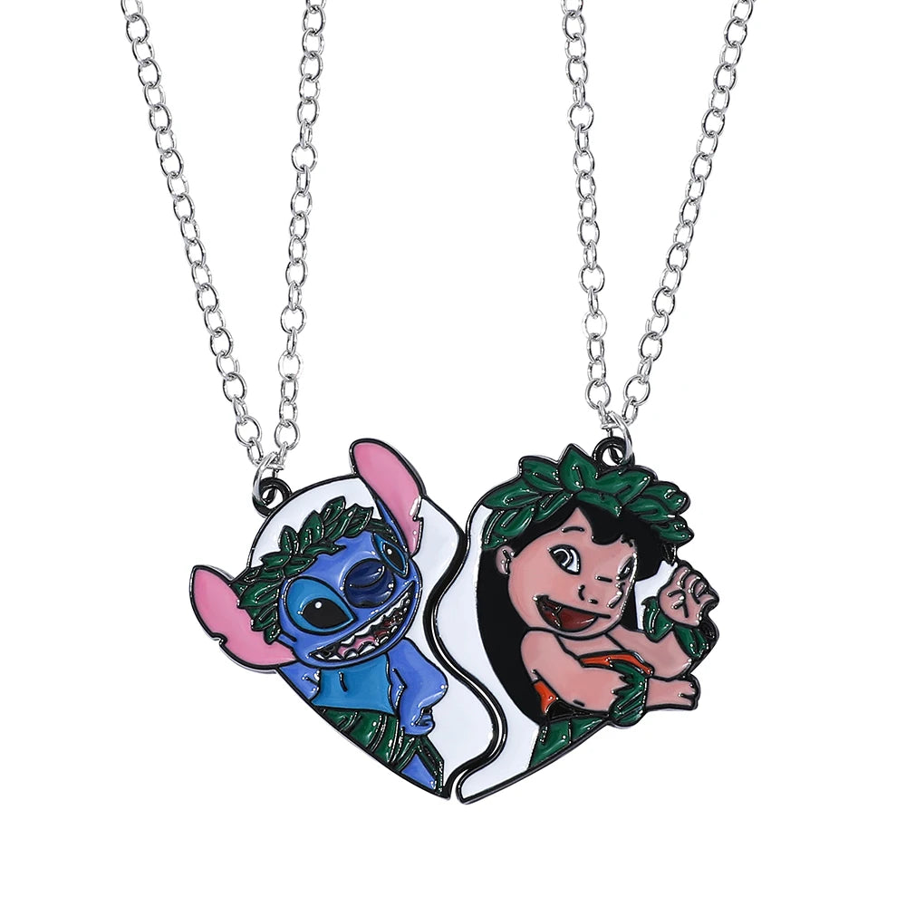 Disney-Stitch Heart Necklace for Couple, Gold and Silver Color, Angel and Stitch, Cute Style , Jewelry Pendant, Gift for Girl, 1