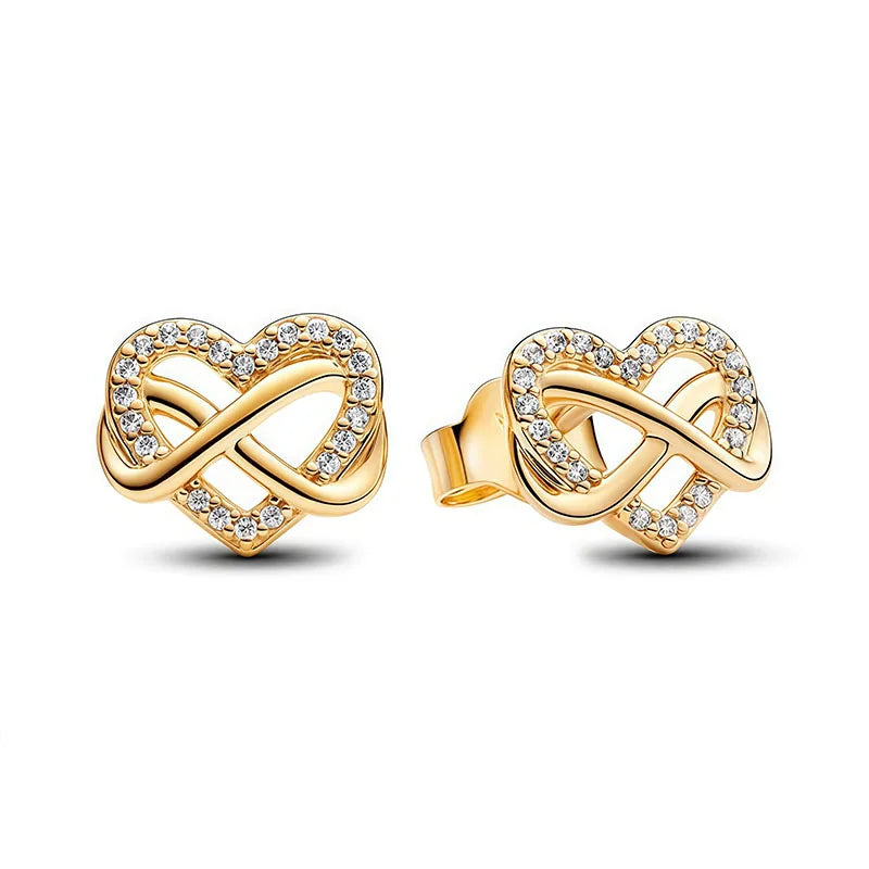 New 925 Silver Earring Shaped Circle Pearls Drop Earring Sparkling Bow Stud Earrings PandKK Original For Women Gift Fine Jewelry