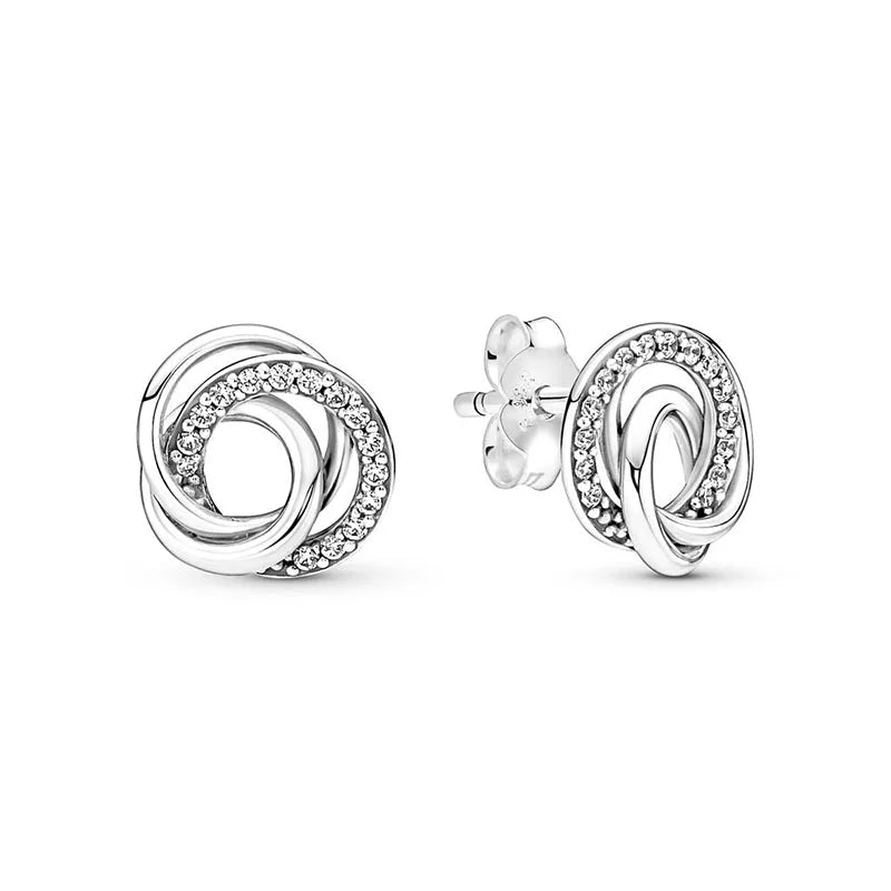 New 925 Silver Earring Shaped Circle Pearls Drop Earring Sparkling Bow Stud Earrings PandKK Original For Women Gift Fine Jewelry