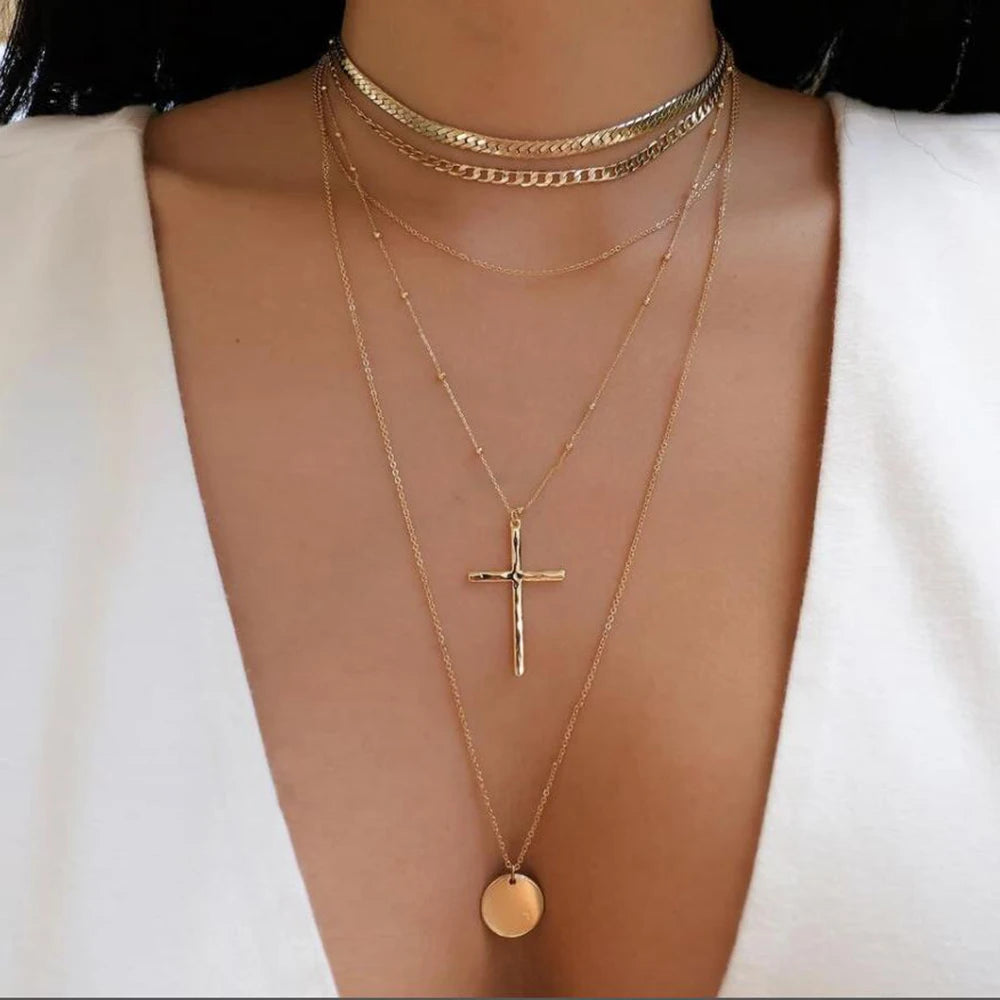 5pcs/Set Simple Braided Bead Chain Necklaces, Gold Tone, Layered Pendant Necklace Set For Women Daily And Party Wear
