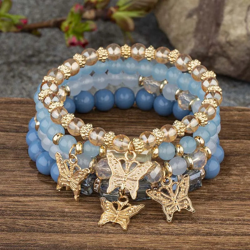 Pink Butterfly Bracelet Set