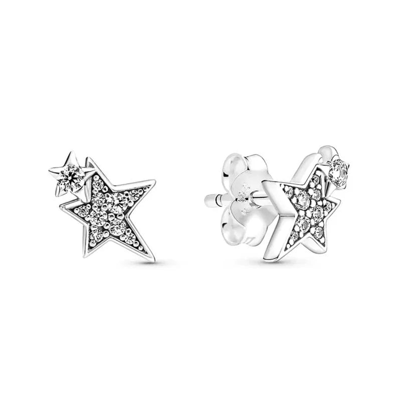 New 925 Silver Earring Shaped Circle Pearls Drop Earring Sparkling Bow Stud Earrings PandKK Original For Women Gift Fine Jewelry