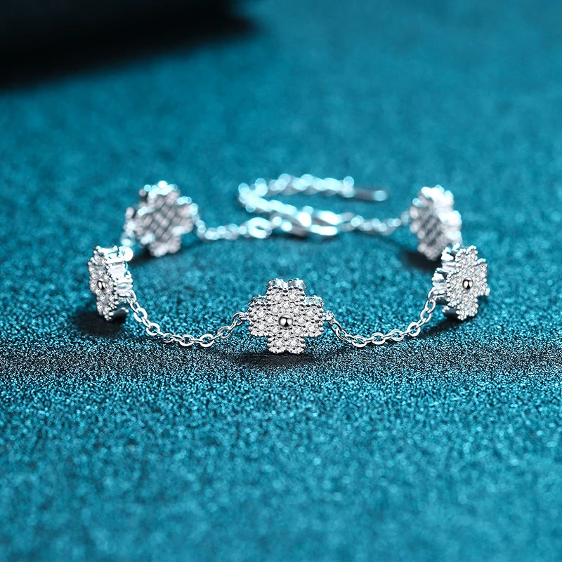 Silver Five-Flower, Four-Leaf Clover Chain