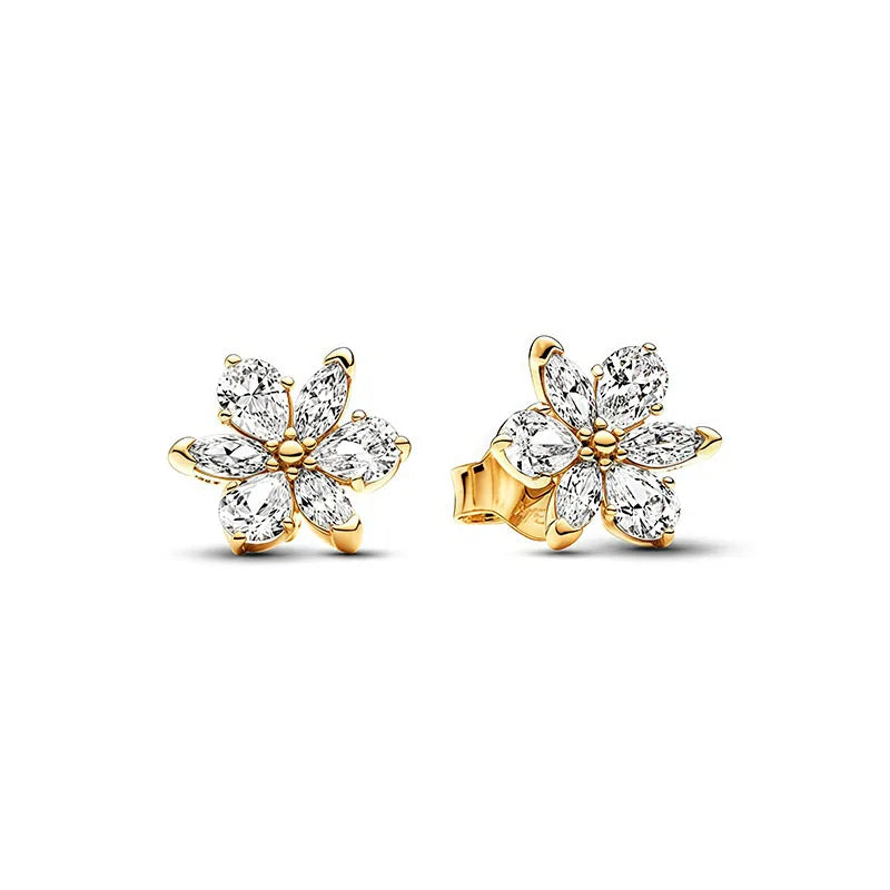 New 925 Silver Earring Shaped Circle Pearls Drop Earring Sparkling Bow Stud Earrings PandKK Original For Women Gift Fine Jewelry