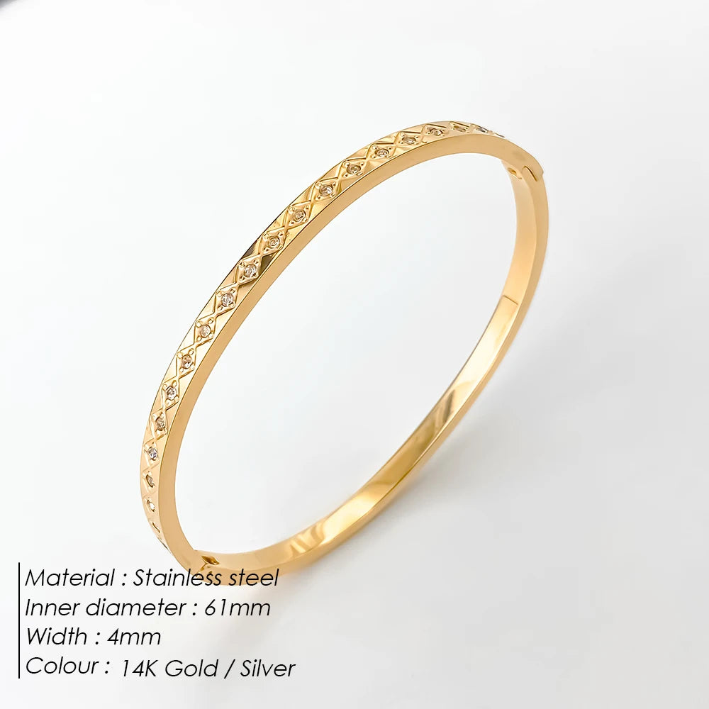 Stainless Steel Shiny Rhinestone Bangle
