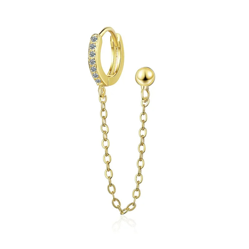 Gold Silver Color Plated Double Hole Link Chain Circle Hoop Earrings Zircon Star Lightning Eye Pendant Huggie Piercing Earring