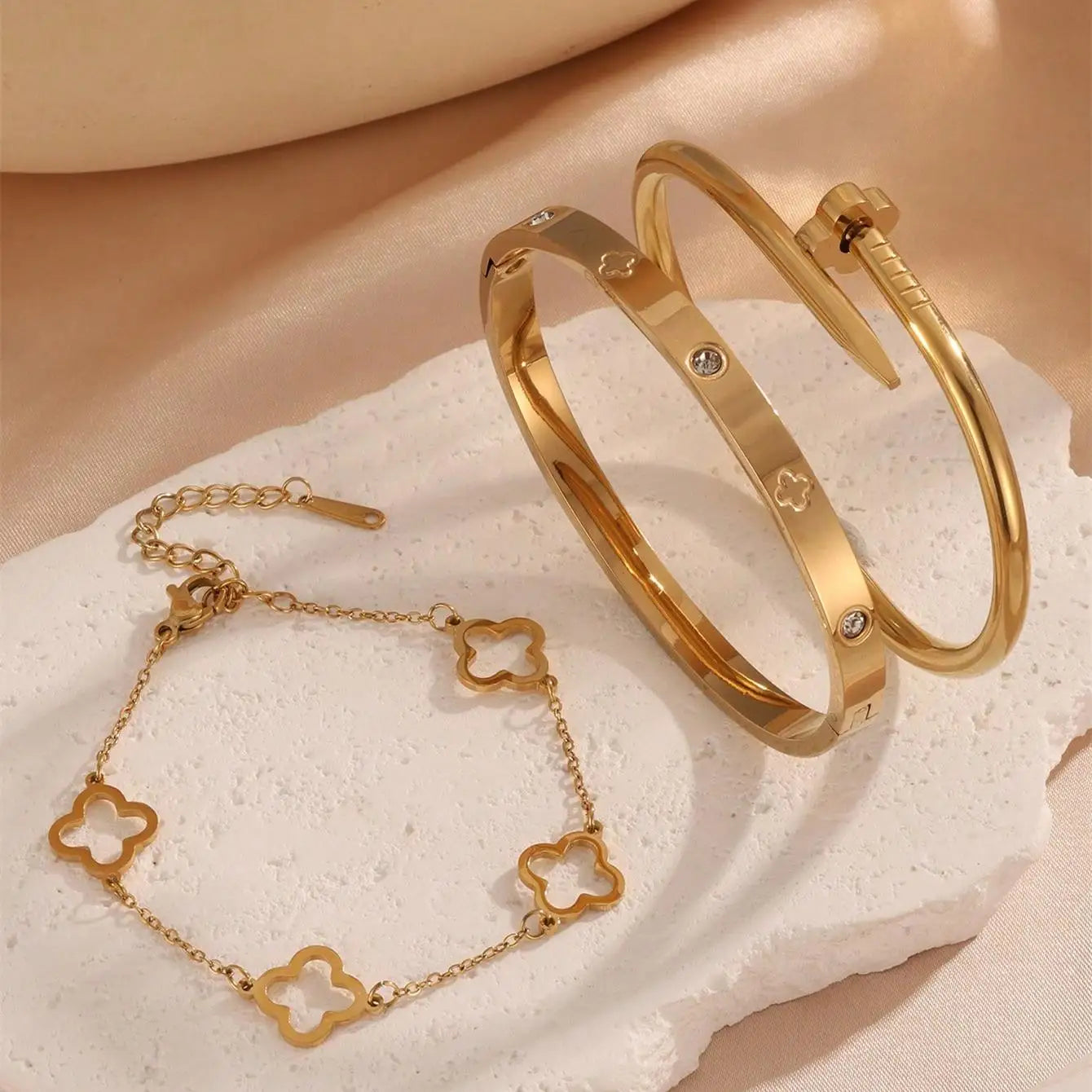 Lucky Clover Three Piece Bracelet & Bangle Set