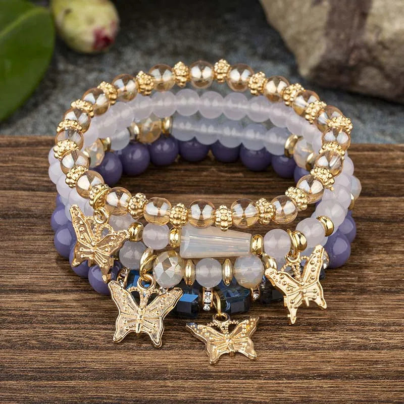 Pink Butterfly Bracelet Set