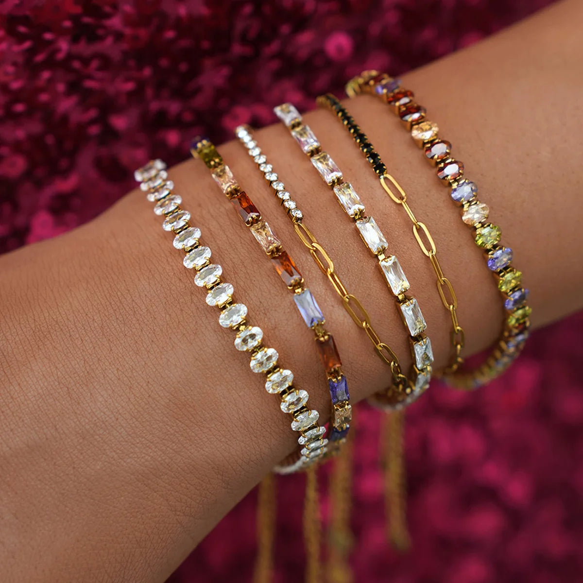 Geometric CZ Bezel Tennis Bracelet