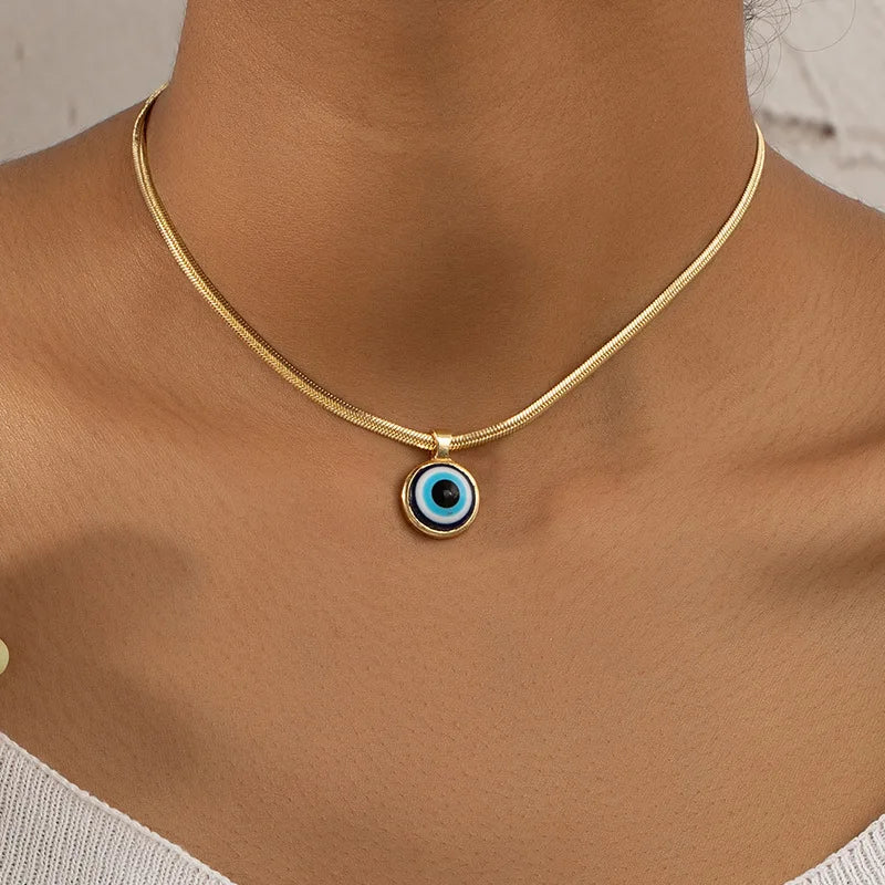 Turkish Lucky Double Layer Palm Evil Eyes Pendant Necklace for Women Micro Paved Rhinestone Eye Clavicle Chains Jewelry Gift