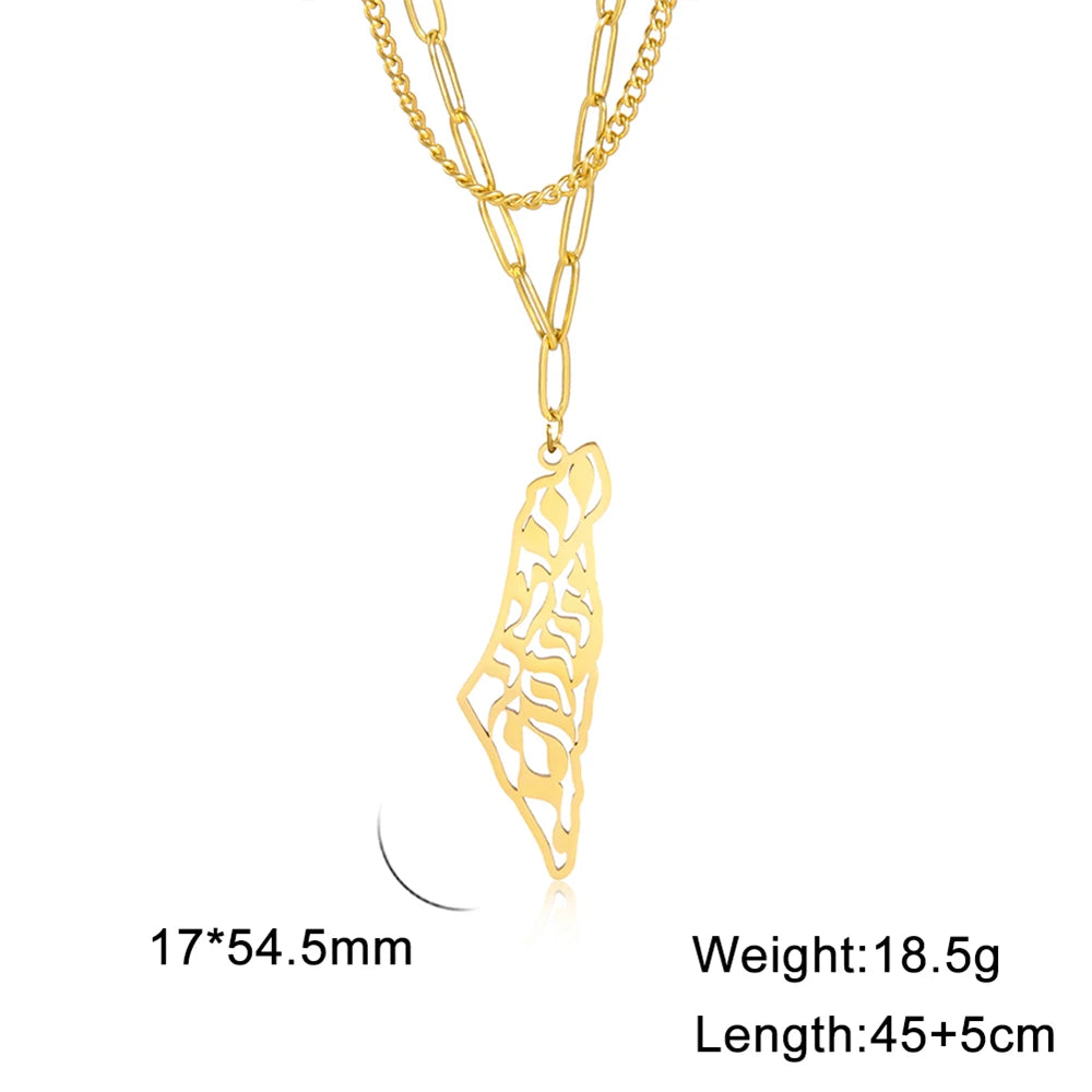 Cazador Israel Palestine Map Pendant Necklace Country Geography Stainless Steel Chain Necklaces for Women Jewelry Gift Wholesale