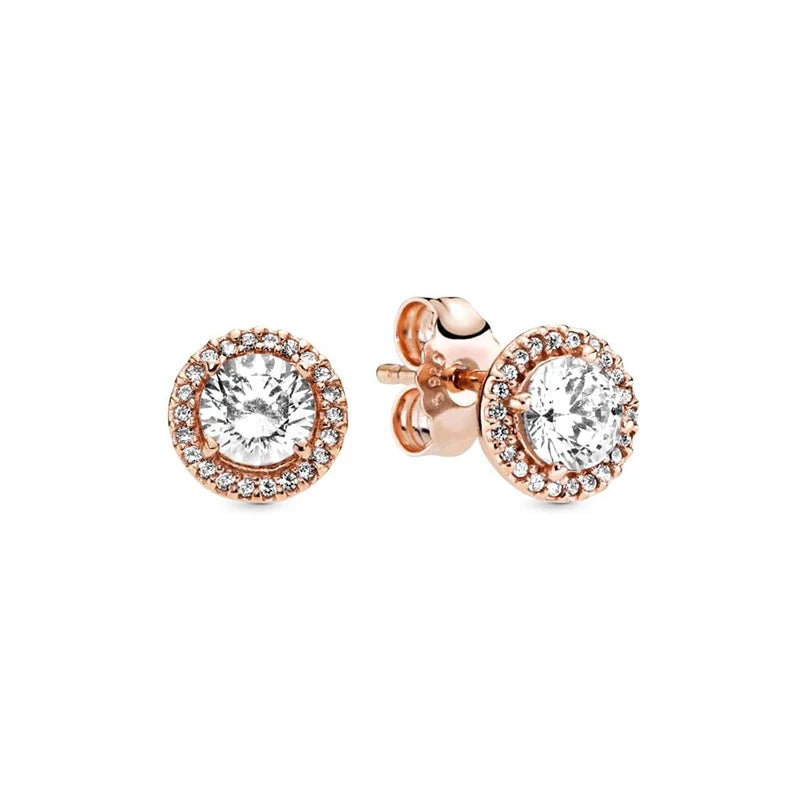 New 925 Silver Earring Shaped Circle Pearls Drop Earring Sparkling Bow Stud Earrings PandKK Original For Women Gift Fine Jewelry