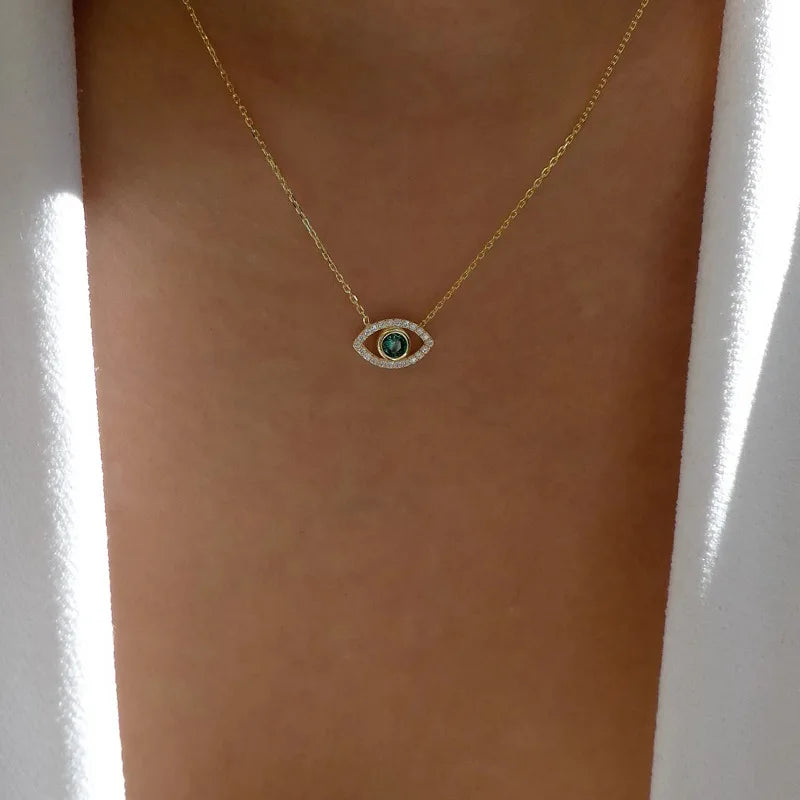 Turkish Lucky Double Layer Palm Evil Eyes Pendant Necklace for Women Micro Paved Rhinestone Eye Clavicle Chains Jewelry Gift