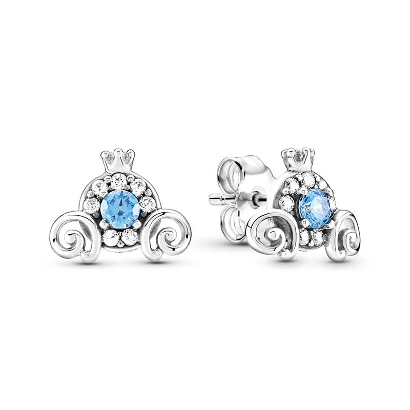 New 925 Silver Earring Shaped Circle Pearls Drop Earring Sparkling Bow Stud Earrings PandKK Original For Women Gift Fine Jewelry