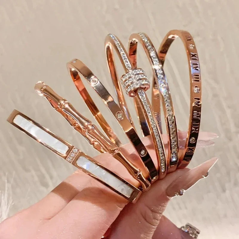 Zircon Titanium Rose Gold Bangles