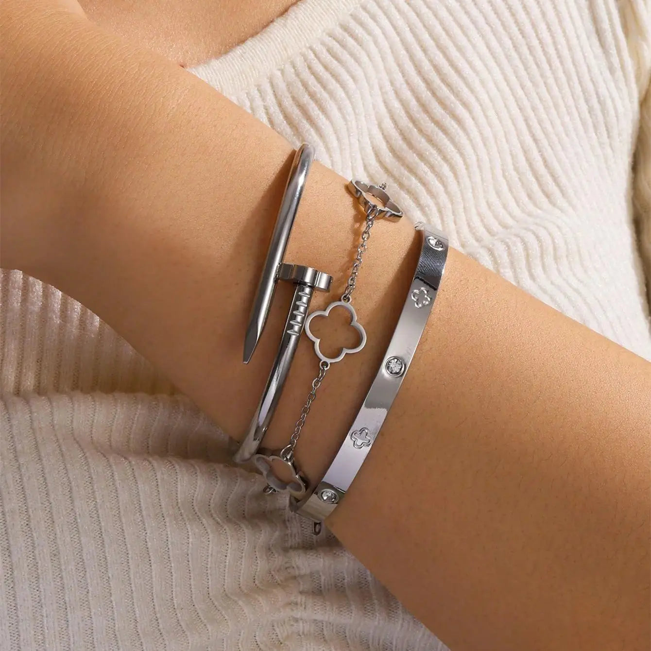 Lucky Clover Three Piece Bracelet & Bangle Set