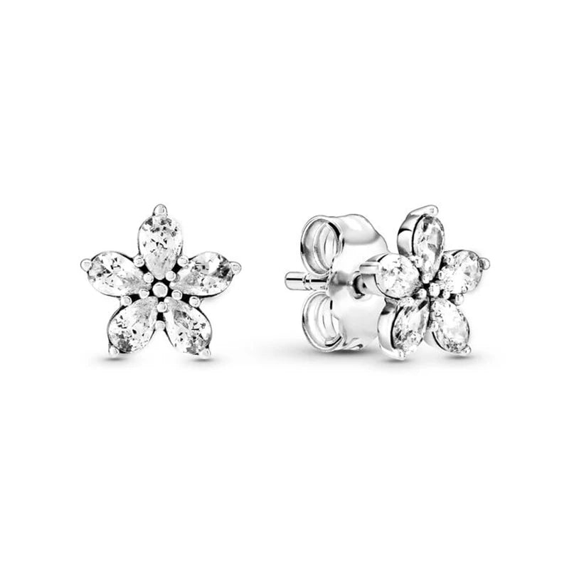 New 925 Silver Earring Shaped Circle Pearls Drop Earring Sparkling Bow Stud Earrings PandKK Original For Women Gift Fine Jewelry