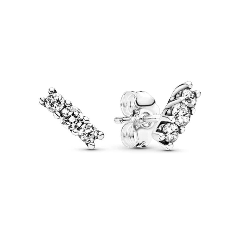 New 925 Silver Earring Shaped Circle Pearls Drop Earring Sparkling Bow Stud Earrings PandKK Original For Women Gift Fine Jewelry