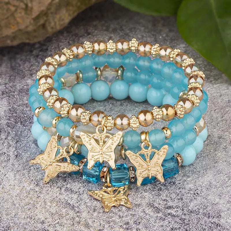 Pink Butterfly Bracelet Set