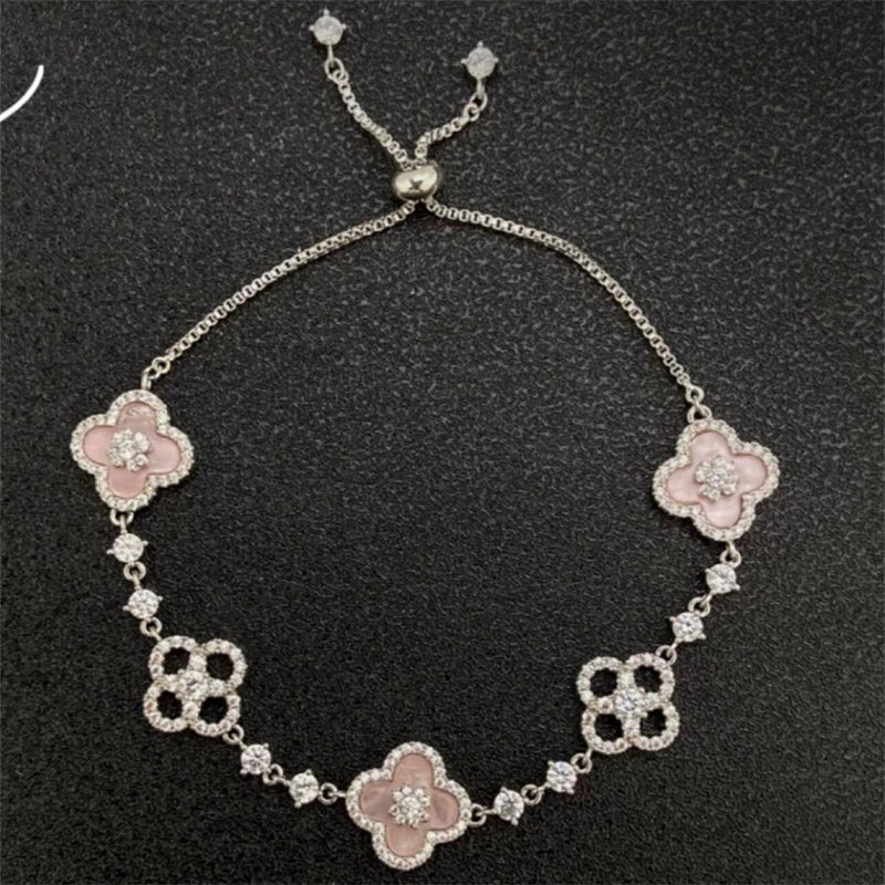 Shell Stone Crystal Pink Flower Bracelet