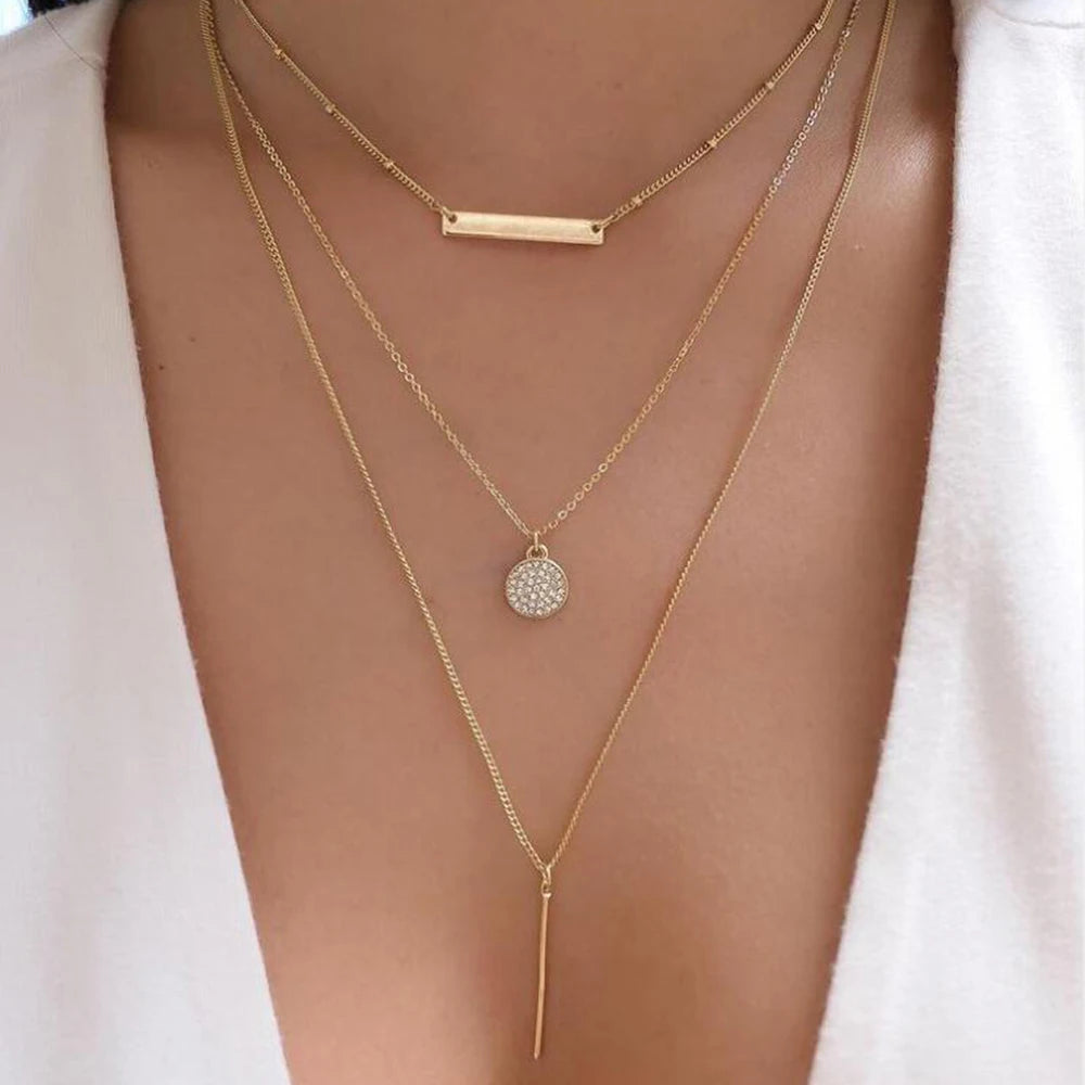 5pcs/Set Simple Braided Bead Chain Necklaces, Gold Tone, Layered Pendant Necklace Set For Women Daily And Party Wear