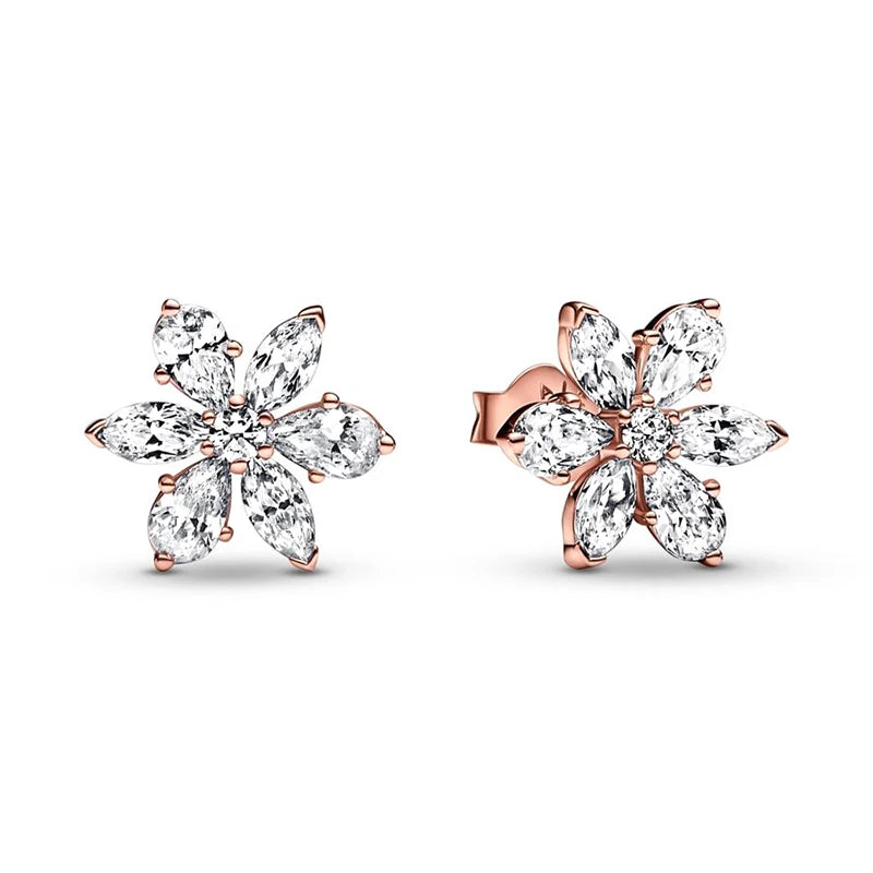 New 925 Silver Earring Shaped Circle Pearls Drop Earring Sparkling Bow Stud Earrings PandKK Original For Women Gift Fine Jewelry